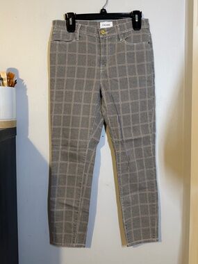 FRAME Beige and Pink Plaid Trousers